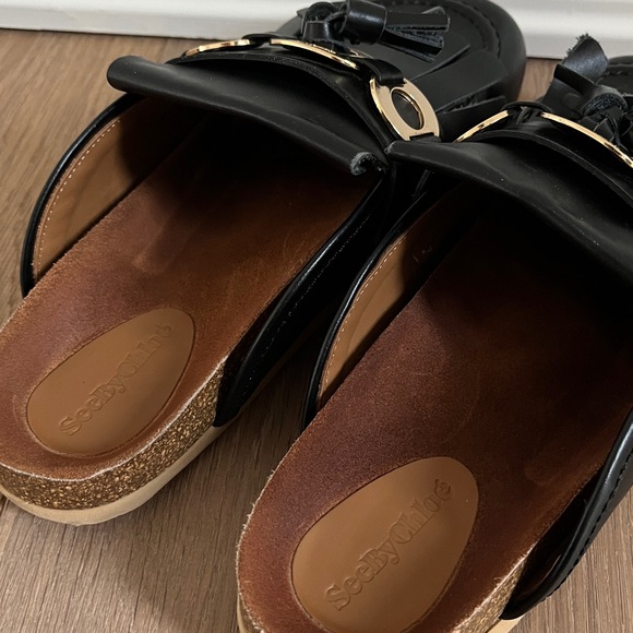 See by Chloé Black Lyvi Mules. Calfskin Leather See by Chloe Slip On Sandals. - Picture 9 of 16